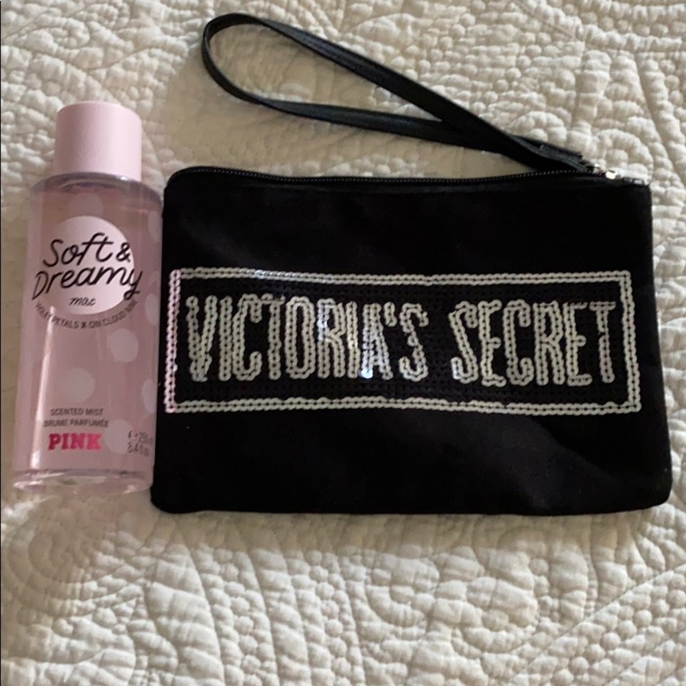 NWOT VS black sequined bag & spray